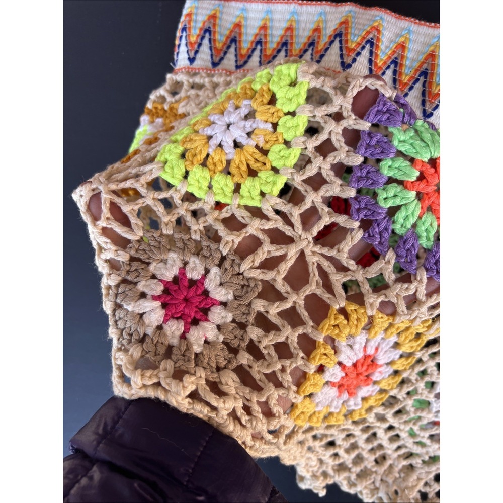 Granny Square Crochet Shorts Womens L Boho Festival Colorful Knit Pull On - Picture 8 of 13
